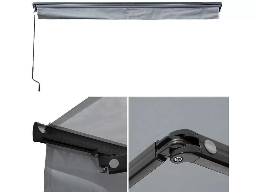 Toldo E Persiana De Exterior*Happy Garden Toldo Saule 3,5 3M Com Semi-Canopia - Tecido Cinzento E Estrutura Cinzenta