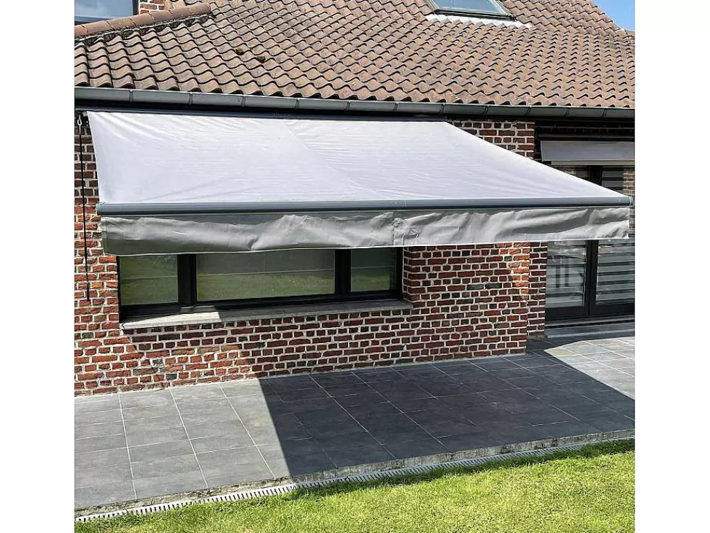 Toldo E Persiana De Exterior*Happy Garden Toldo Saule 3,5 3M Com Semi-Canopia - Tecido Cinzento E Estrutura Cinzenta