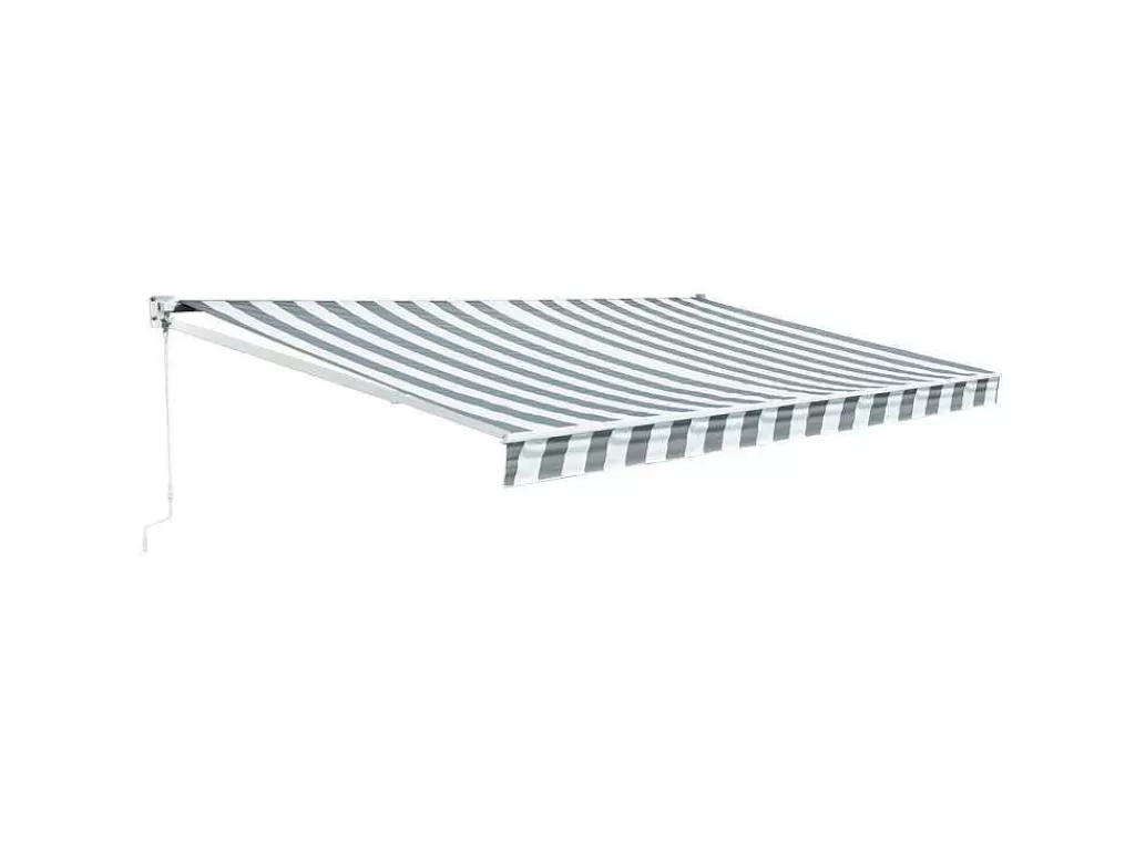 Toldo E Persiana De Exterior*Happy Garden Toldo Saule 3,95 3M - Tecido Riscado Branco/Cinzento E Estrutura Branca