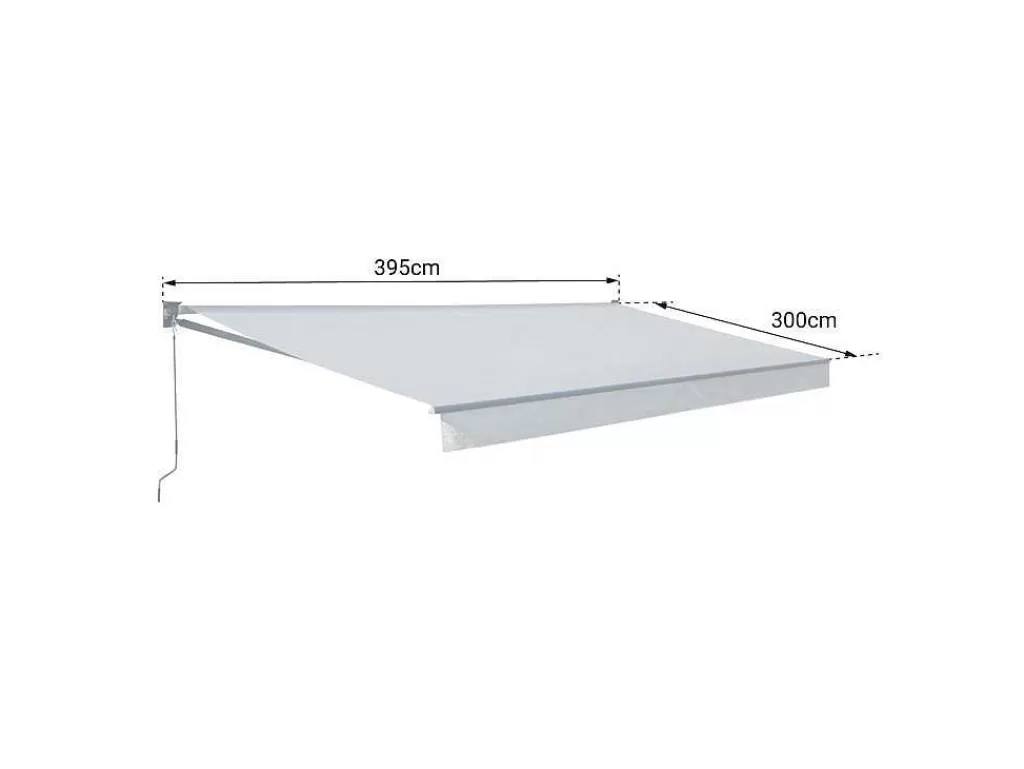 Toldo E Persiana De Exterior*Happy Garden Toldo Saule 3,95 3M - Tecido Riscado Branco/Cinzento E Estrutura Branca