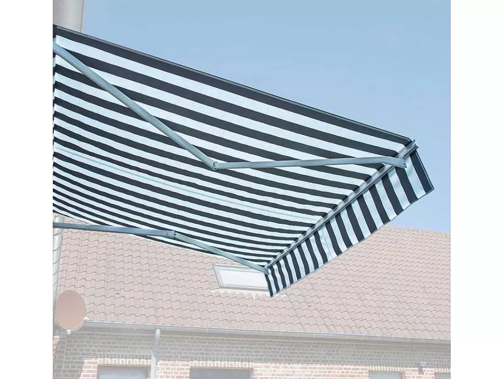 Toldo E Persiana De Exterior*Happy Garden Toldo Saule 3,95 3M - Tecido Riscado Branco/Cinzento E Estrutura Branca