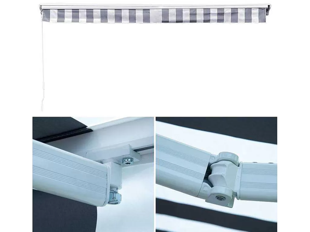 Toldo E Persiana De Exterior*Happy Garden Toldo Saule 3,95 3M Com Semi-Canopy - Tecido Branco/Cinzento Riscado E Estrutura Branca
