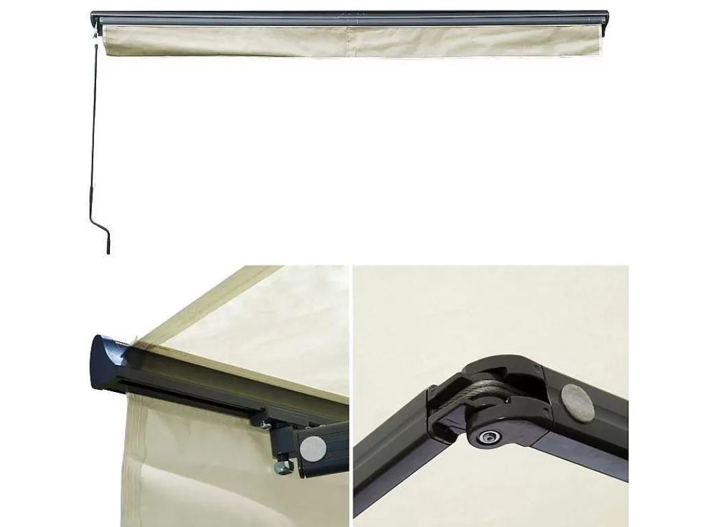 Toldo E Persiana De Exterior*Happy Garden Toldo Saule De 2,95 2,5M Com Semi-Canopia - Tecido Bege E Estrutura Cinzenta