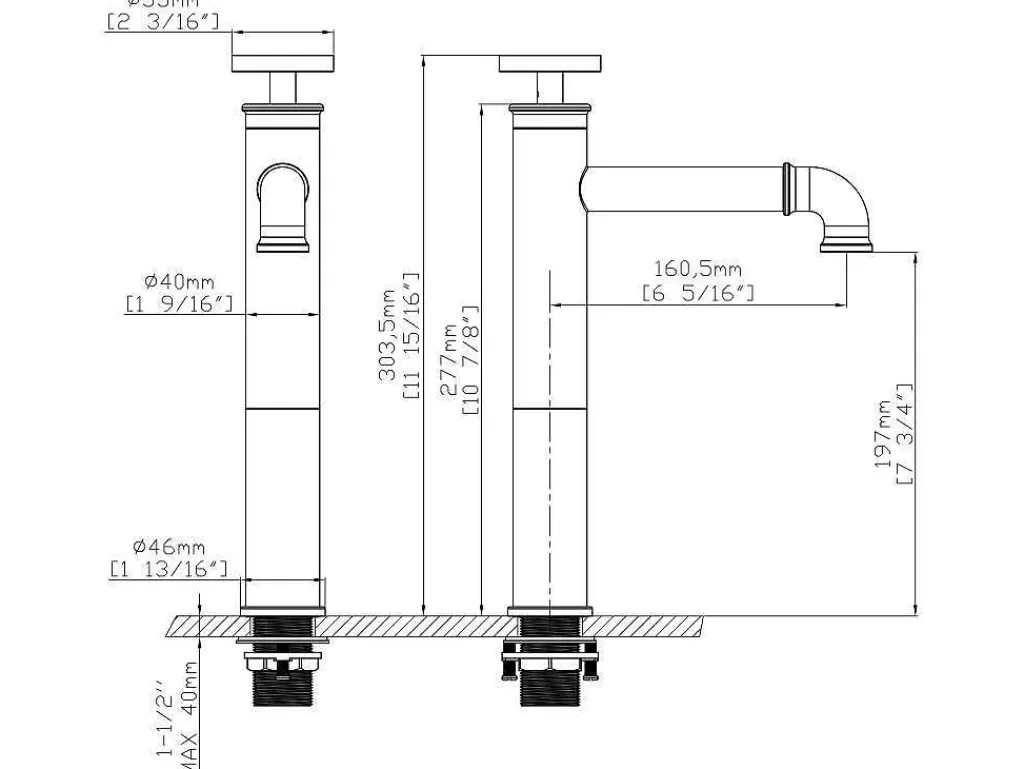 Torneira*Shower & Design Torneira Misturadora Mecanica Sobrelevada A30,3 Cm Preto Mate - Kodva