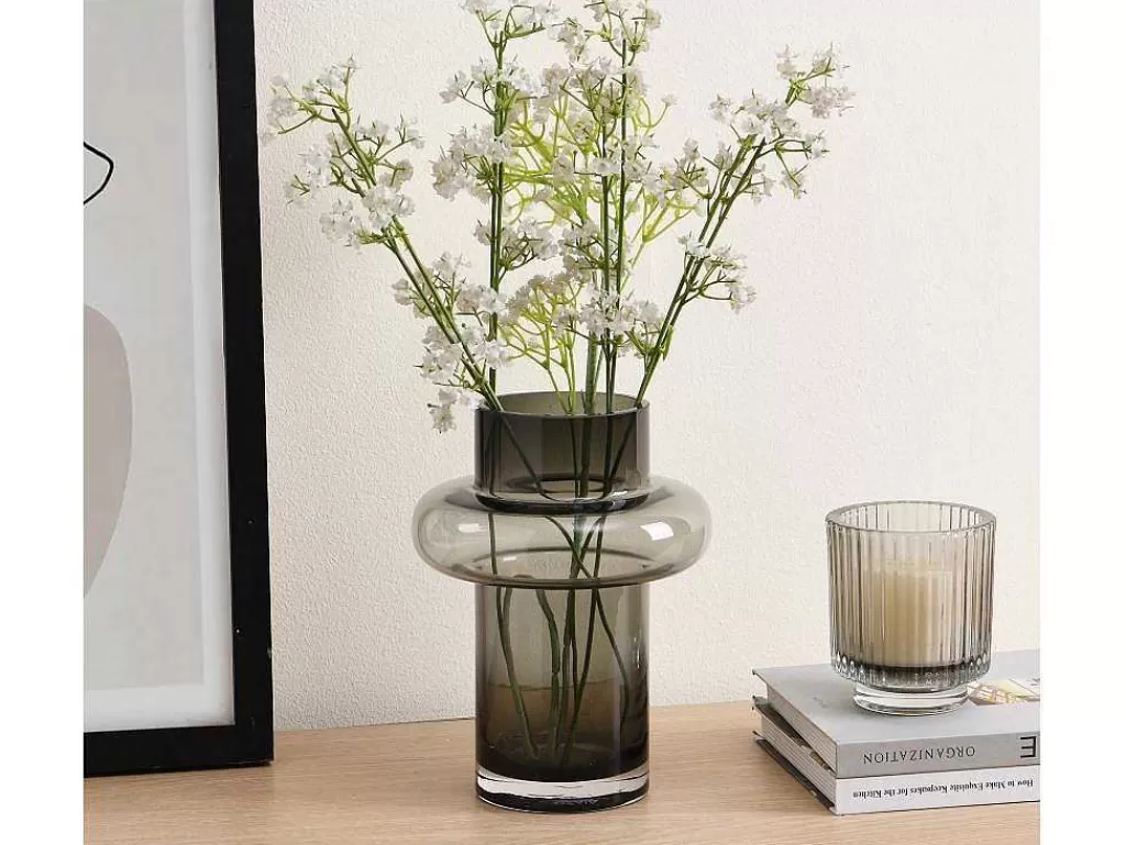 Promoções Decoração*OZAIA Vaso Em Vidro De Cor D. 16,5 X A. 25 Cm Vidro Cinzento Fumado - Valoit