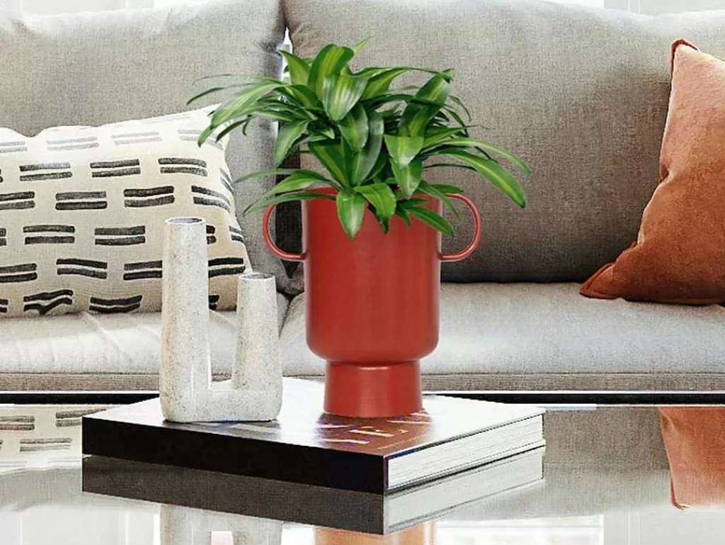 Promoções Decoração*OZAIA Vaso Pequeno Em Metal Com Asas A.17 Cm Terracota - Bilian