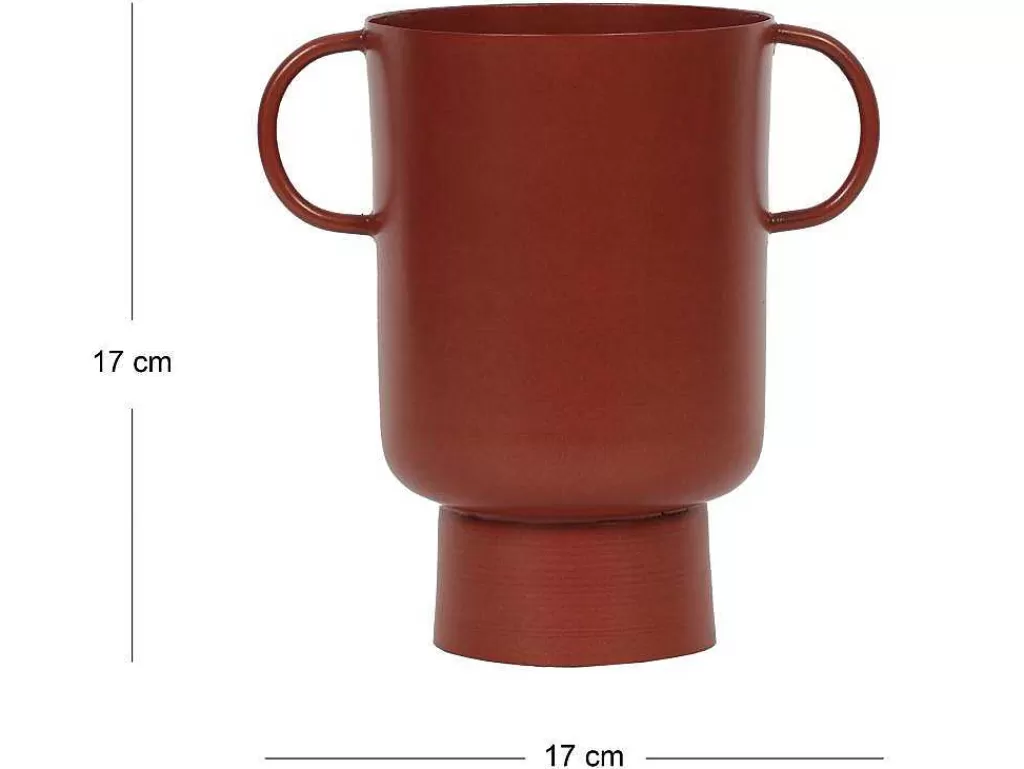 Promoções Decoração*OZAIA Vaso Pequeno Em Metal Com Asas A.17 Cm Terracota - Bilian