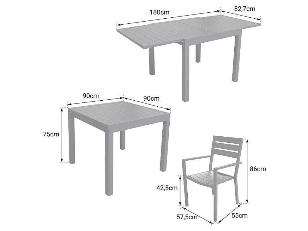 Conjunto Mesa E Cadeiras De Jardim*Happy Garden Venezia Conjunto De Mobiliário De Jardim Extensivel 90/180 Em Aluminio Antracite - 8 Lugares