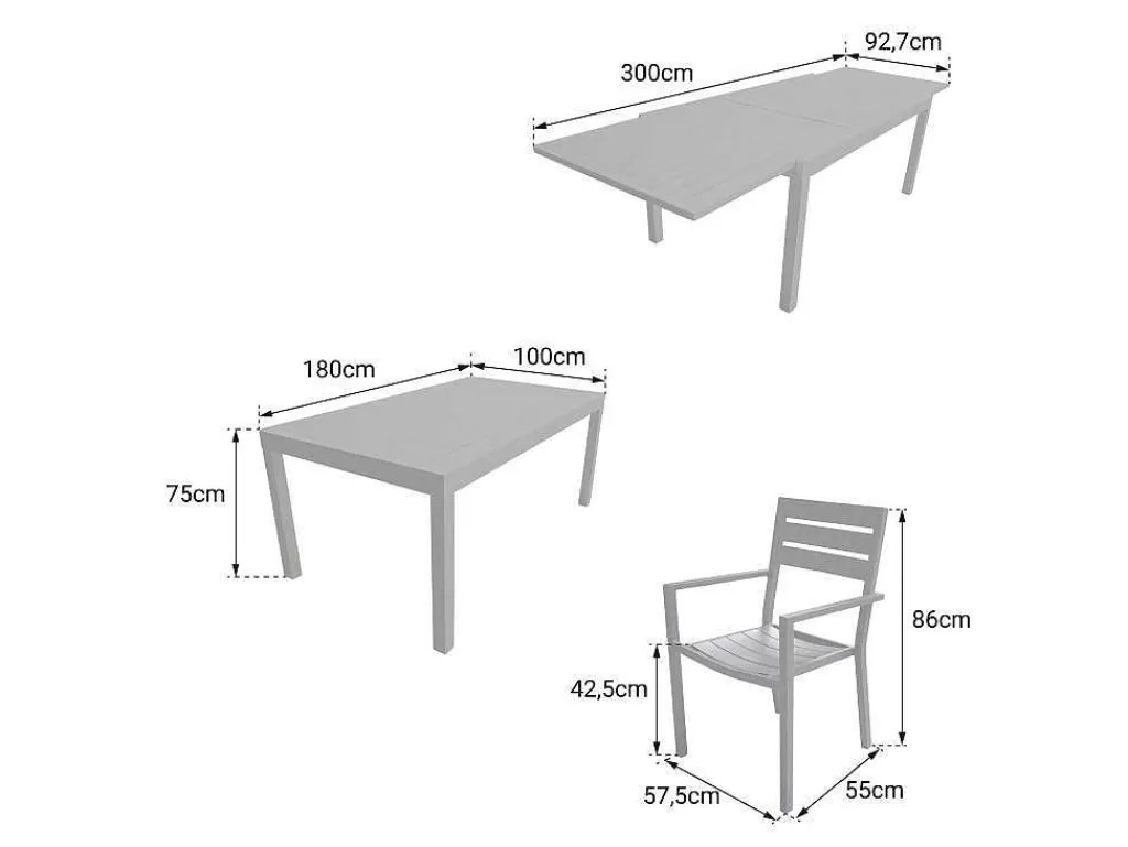 Conjunto Mesa E Cadeiras De Jardim*Happy Garden Venezia Conjunto De Moveis De Jardim De Aluminio Extensivel 180/300 - Branco