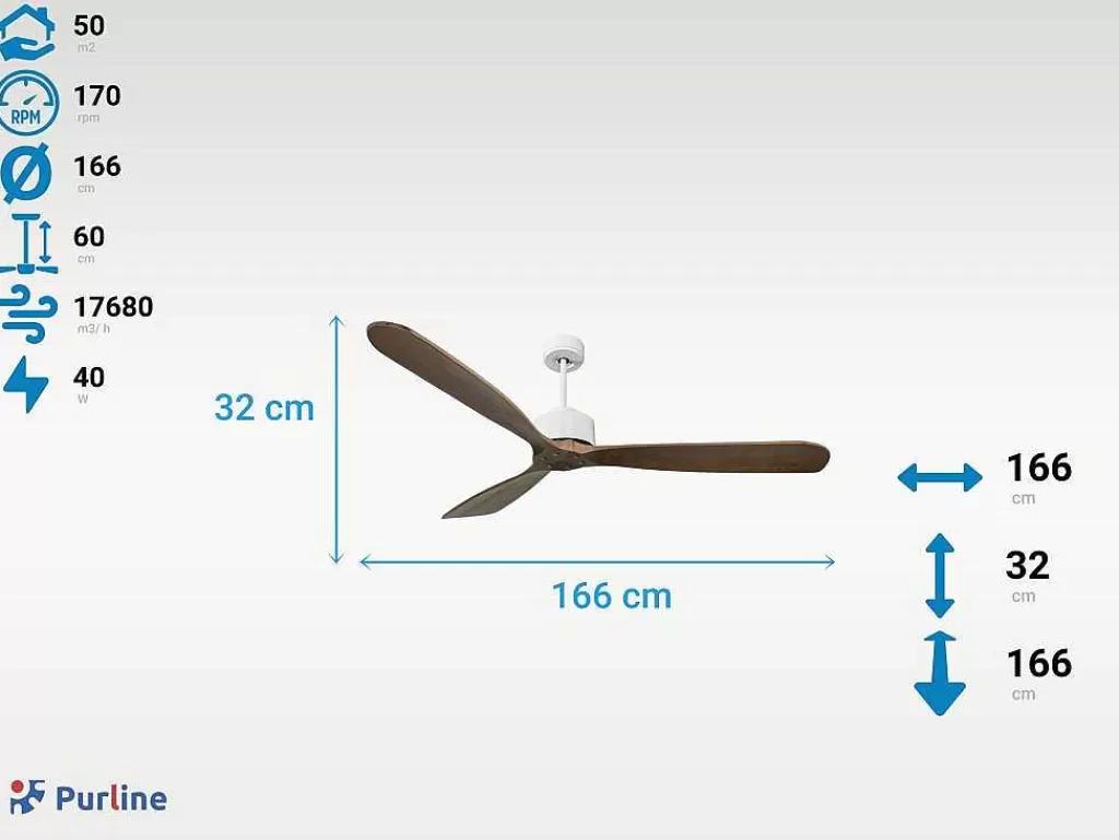 Ventilador*Purline Ventilador De Tecto 166 Cm Com Wifi Hipersilencio Reversivel