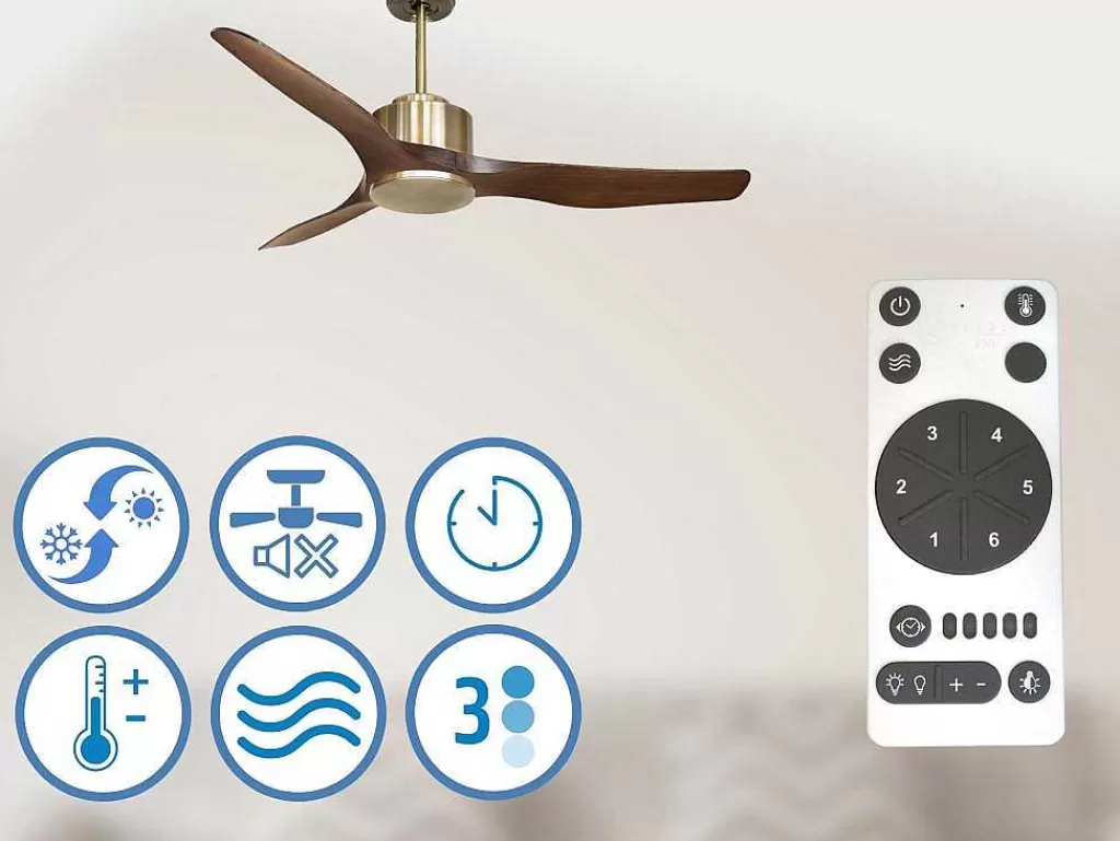 Ventilador*Purline Ventilador De Tecto Reversivel Termostato Regulavel Termostato Wifi Motor Dc Tectos Inclinados Controlo Remoto Adaptador De Luz De Tres Tons 2/3 Laminas Memória Hipersilenciosa