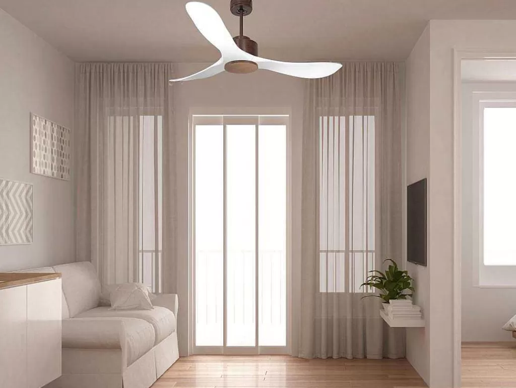 Ventilador*Purline Ventilador De Tecto Reversivel Termostato Regulavel Termostato Wifi Motor Dc Tectos Inclinados Controlo Remoto Luz De Tres Tons Memória Hipersilenciosa