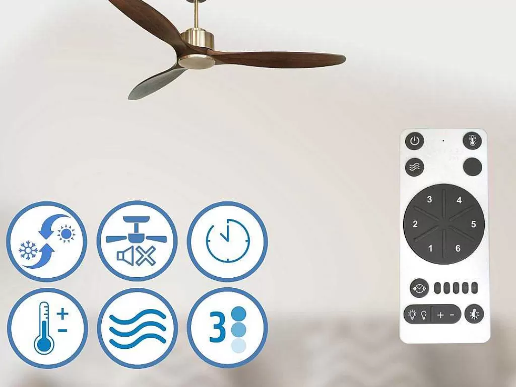 Ventilador*Purline Ventilador De Tecto Reversivel Termostato Regulavel Termostato Wifi Motor Dc Tectos Inclinados Controlo Remoto Luz De Tres Tons Memória Hipersilenciosa