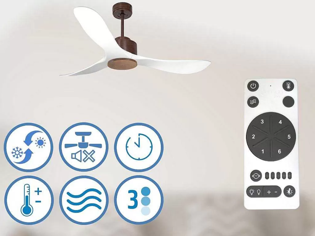 Ventilador*Purline Ventilador De Tecto Reversivel Termostato Regulavel Termostato Wifi Motor Dc Tectos Inclinados Controlo Remoto Luz De Tres Tons Memória Hipersilenciosa