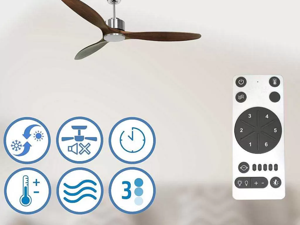 Ventilador*Purline Ventilador De Tecto Reversivel Termostato Regulavel Termostato Wifi Motor Dc Tectos Inclinados Controlo Remoto Luz De Tres Tons Memória Hipersilenciosa