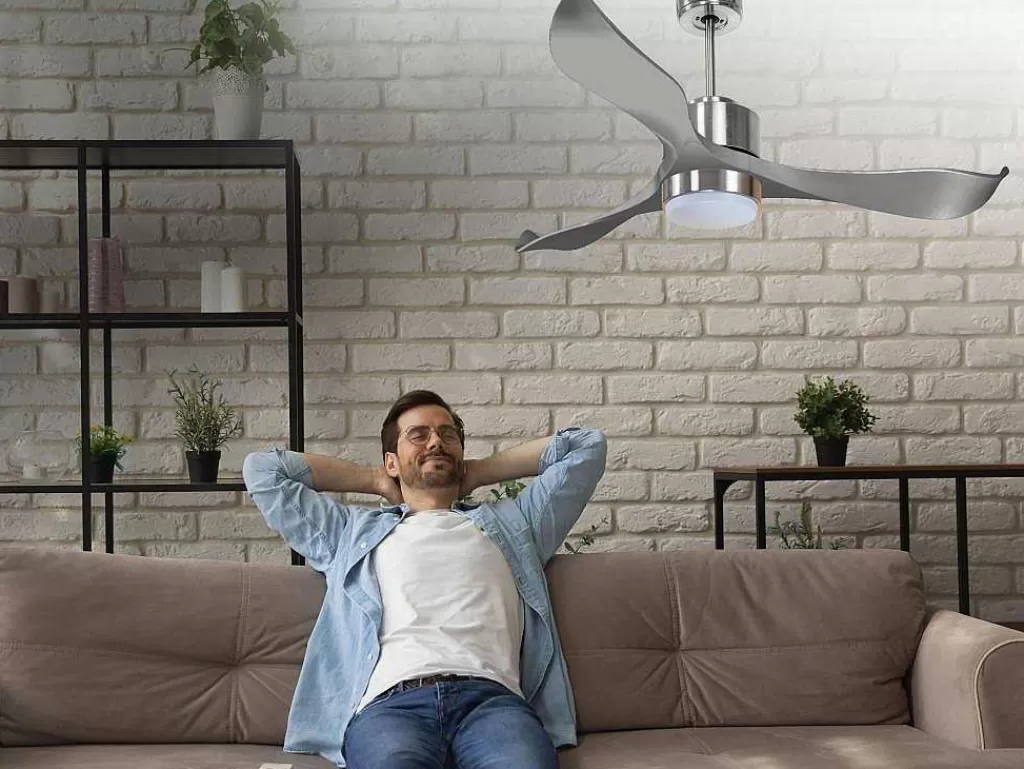 Ventilador*Purline Ventilador De Tecto Reversivel Termostato Reversivel Termostato Regulavel Wifi Motor Dc Tectos Inclinados Controlo Remoto Memória Luminosa De Tres Tons